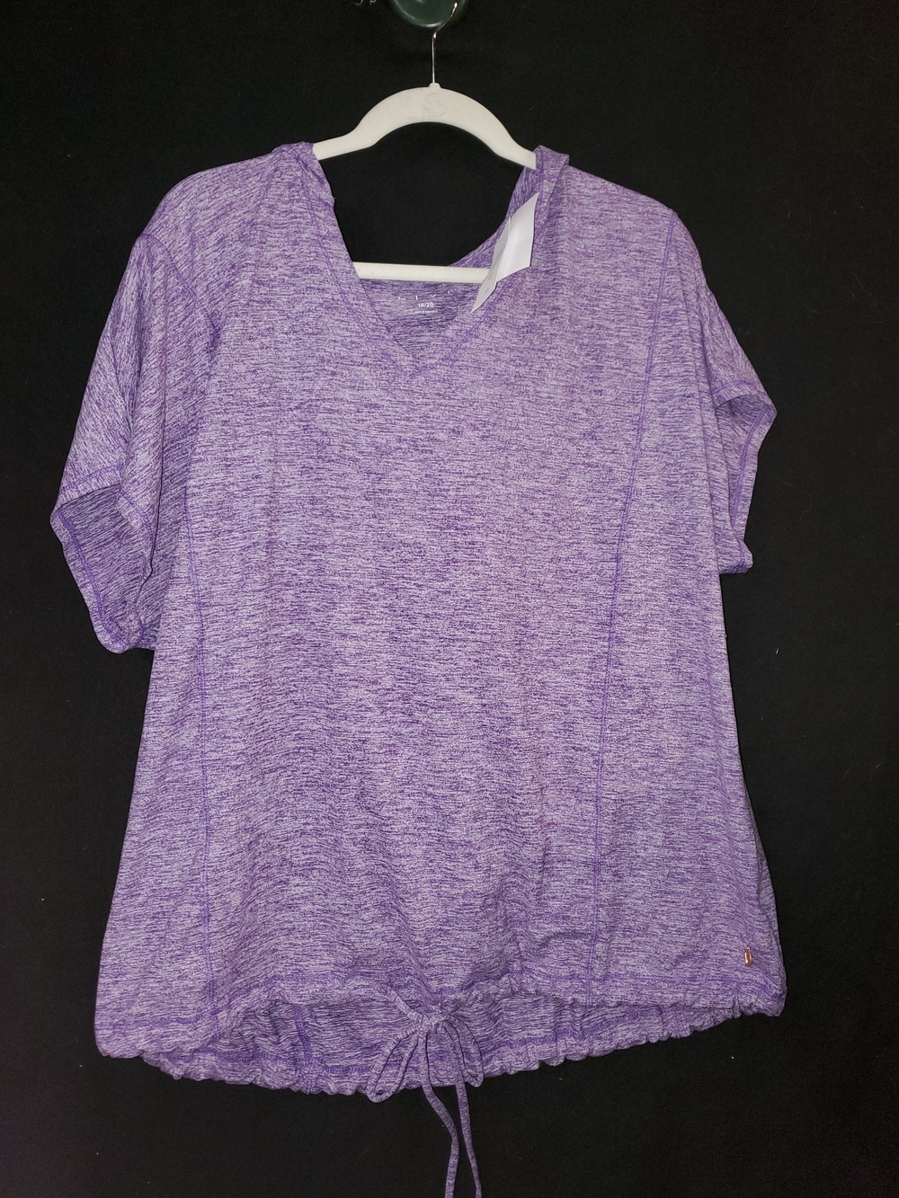 Lane Bryant Heathered Lavender V-Neck Short Sleeve Drawstring Top